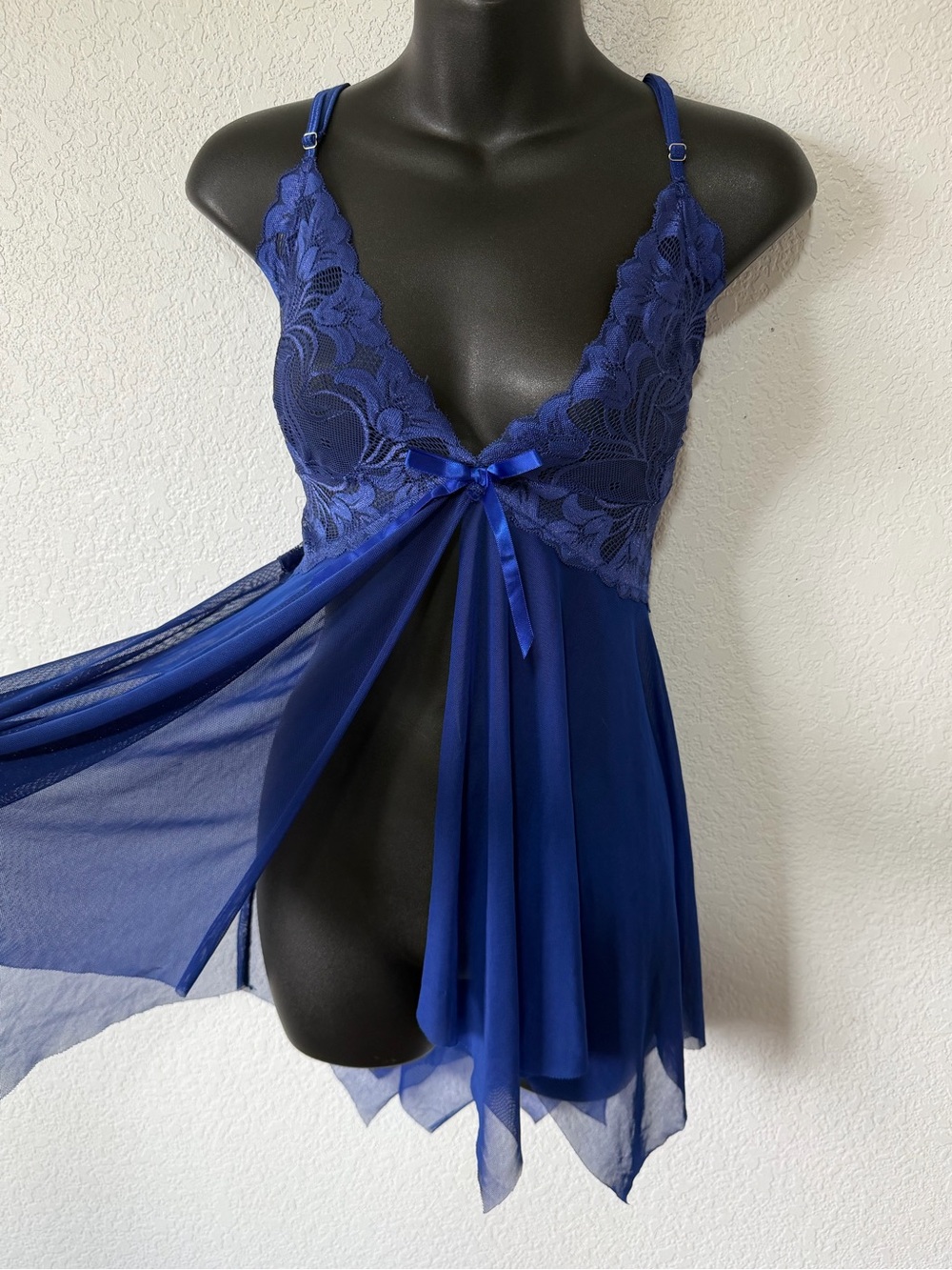Royal Blue Lace Trim Chemise - Delicate Babydoll Nightwear - Picture 3 of 6
